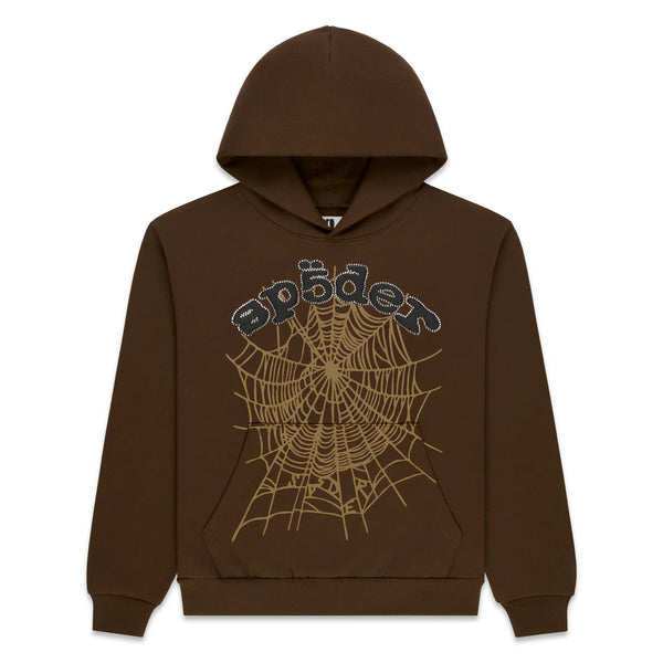 Sp5der OG Web Rhinestone Hoodie Brown [XS]