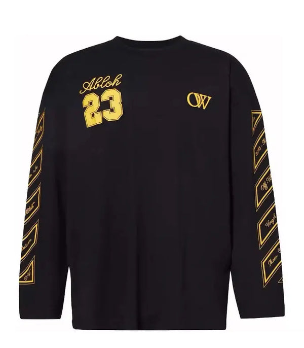 OFF-WHITE Long Sleeve T-Shirt Black/Gold WIDE SHOULDER (L) **LIKE NEW** - Still Threaded